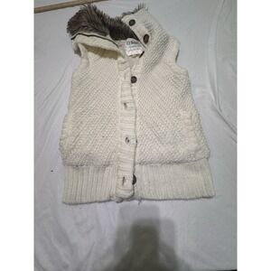 Ci Sono by Cavalini Sweater Women S White Cable Knit Sleeveless Hooded Pockets